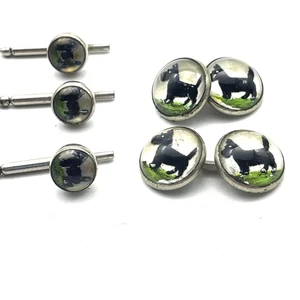 Vintage Scottie Dog Cufflinks Shirt Studs Set Mens Silver Scottish Terrier Art - Picture 1 of 5