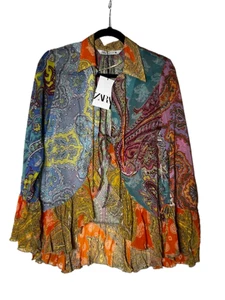 Zara transparenter mehrfarbiger Paisley-Druck, Damen groß, Bindeverschluss vorne, neu mit Etikett. - Bild 1 von 5