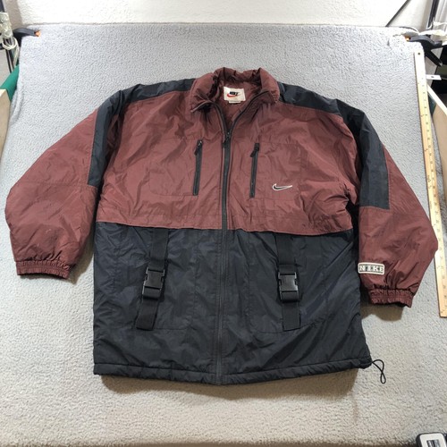 Giacca a vento vintage Nike uomo grande marrone nero air swoosh trapuntata anni 90