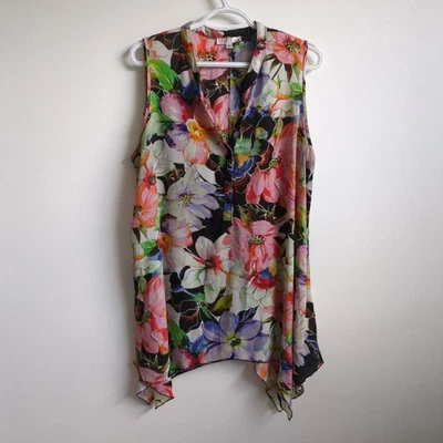 Mujer Spense Floral Pañuelo Sin Mangas Dobladillo Chifón Túnica Top Pus 2X  Foto 1 de 4