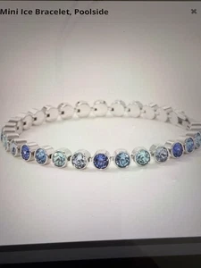 Touchstone Crystal by Swarovski POOLSIDE Blue Mini Ice Bracelet Rhodium 7 1/4" - Picture 1 of 11
