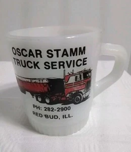 Tazza vetro latte vintage Fire King ancoraggio Oscar tronco camion servizio rosso e nero - Foto 1 di 6