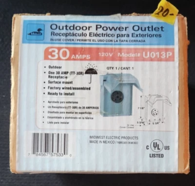 Midwest Electric Outdoor Power Outlet 30 Amp U013P - Image 1 of 2