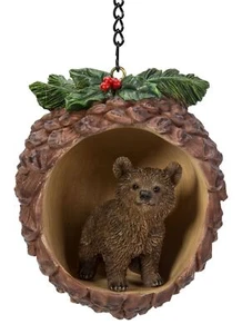 Christmas Brown Bear In Pine Cone Hanging Decoration H7cm - Vivid Arts BG-PC21-G - Picture 1 of 2