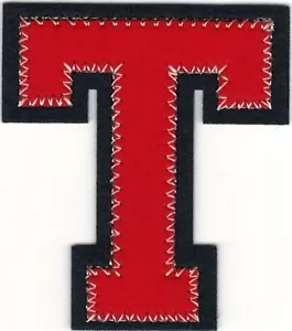 2 1/4" x 2 1/2" Red Dark Navy Blue Block Letterman's Letter T Felt Patch - Picture 1 of 1