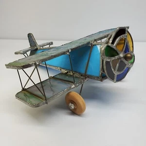 Vintage Blei Buntglas Kaleidoskop Doppelrequisite Doppelflugzeug Flugzeug Handarbeit - Bild 1 von 14