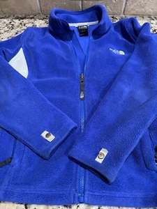 North Face Fleece Jacket Coat Fluffy Girls 10/12 Blue White Medium - Picture 1 of 10