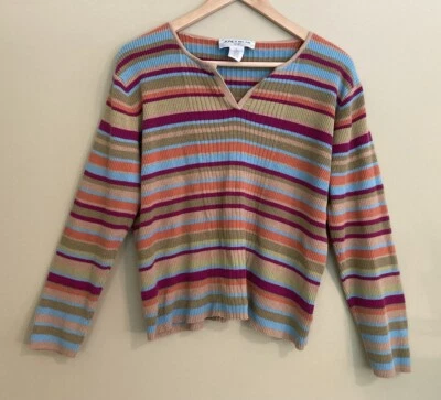 Jones Wear Sport Sweater Women’s Size XL Striped Multicolor Knit Ribbed - Image 1 of 4