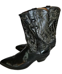 Sz 11D -60's True VTG JUSTIN Cowboy Boots Leather Westerncore Mens Black Biker  - Picture 1 of 7