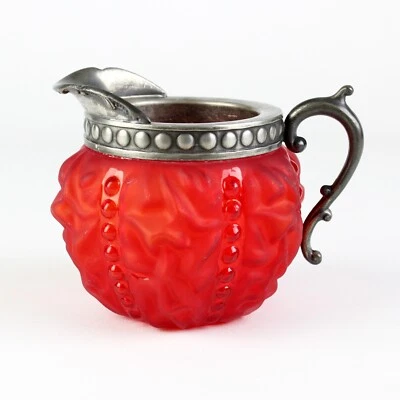 Pittsburgh Beaded Drape Pigeon Blood Red Creamer, Antique Silver Mounted Glass - Image 1 of 4