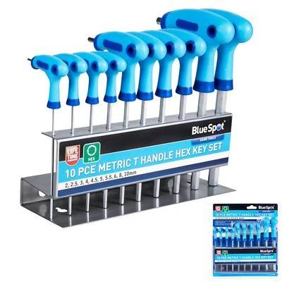 BlueSpot 10 PCs Metric T Handle Hex Key Set (2-10mm) Long Metric Ball Point - Image 1 of 4