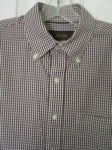 Tasso Elba Mens L/S Brown Check Cotton Dress or Casual Button Down Shirt-15/32 - Picture 1 of 3