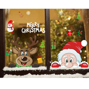 Christmas Window Clings Stickers Santa Claus Elf Reindeer Pattern Display