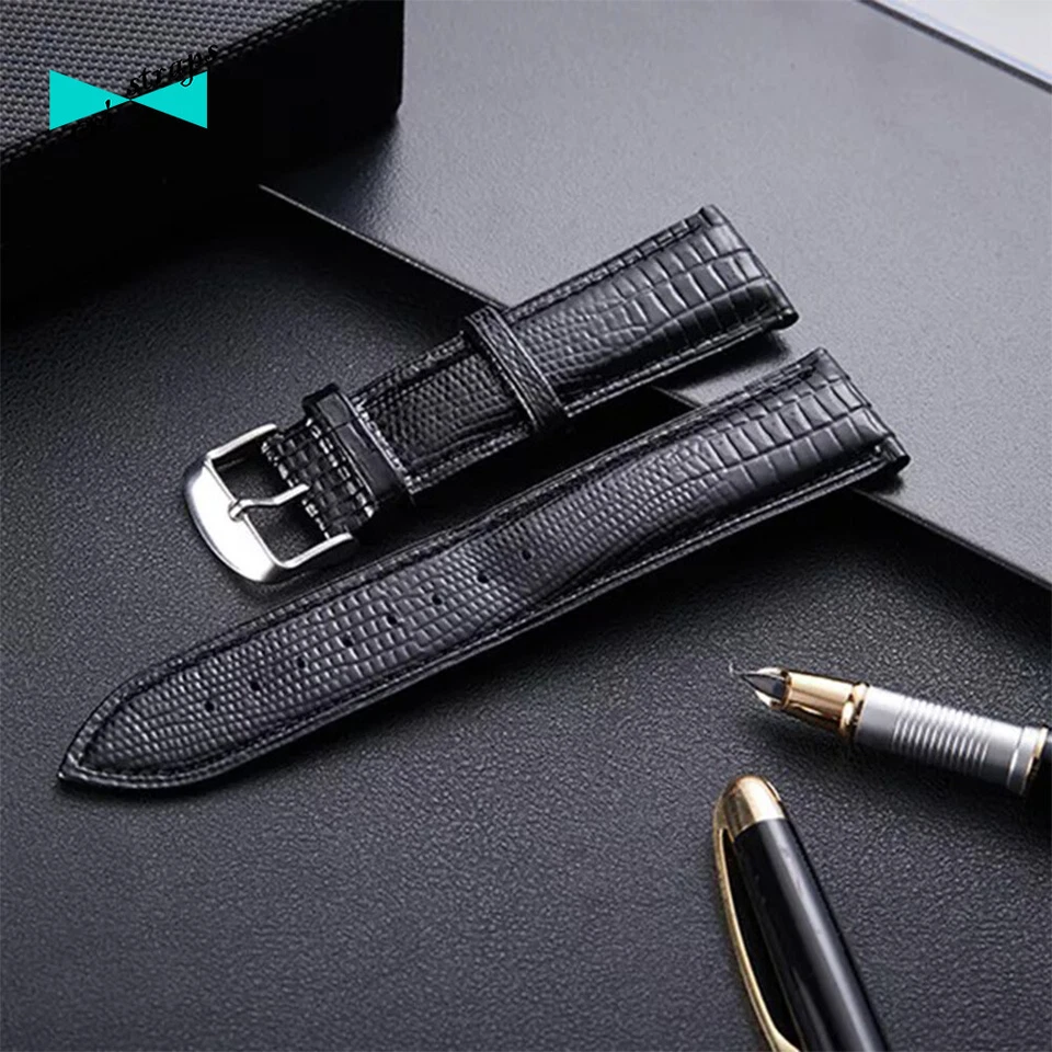 CRISTRAPS Cinturino lucertola 20mm nero in pelle orologio per omega rolex seiko da 20 mm