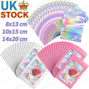 100-1000 Holographic Rainbow Zip Lock Bags Clear Seal Mylar Foil Pouches Storage - Picture 1 of 20