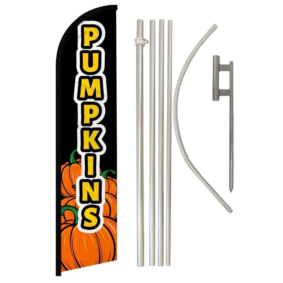 Pumpkins Black Advertising Windless Banner Flag & Flag Pole Kit & Ground Spike - Image 1 of 1