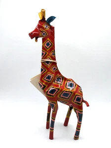 Tin Red Giraffe Figurine Geometric Pattern Zimbabwe Folk Art MBARE LTD Twiza - Picture 1 of 10