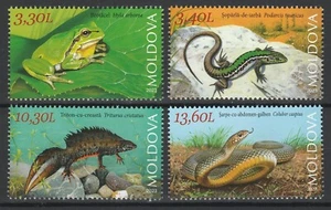 Moldavia 2023 Reptiles, Serpiente, Rana, Tritón 4 Estampillas Estampilladas sin montar o nunca montadas - Imagen 1 de 1