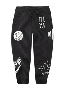 Nike Little Boys Black All Over Logo Graphic Print Fleece Jogger Sweatpants - Picture 1 of 4