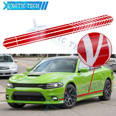 Calcomanía de falda guardabarros lateral estilo deportivo rojo 86" gráficos rayas pegatina para Dodge Foto 1 de 4