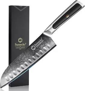 Santoku Knife 7 inch, Damascus Chef Knife VG-10 Steel Blade Japanese Knife - Picture 1 of 7