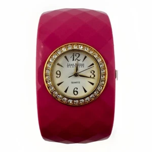 Joan Rivers Classics Pink Wide Clamper Bangle Crystal Accent Ladies 7” Watch - Picture 1 of 7