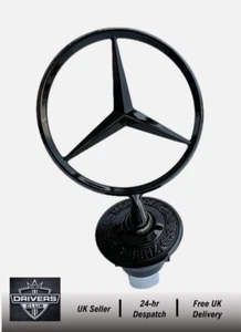 FITS Mercedes Bonnet Raised Star Emblem Badge Matt Black C E S CLK Class 44mm - Picture 1 of 8