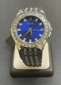 Bulova Men's Crystal Phantom Blue Dial Stainless Steel Watch 96A254 - Picture 1 of 5