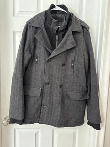 Guess Pea Coat Mens XL Double Breasted Dark Academia Warm 90s Minimalist Office - Picture 1 of 9