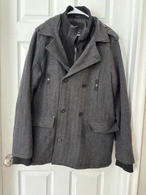 Guess Pea Coat Mens XL Double Breasted Dark Academia Warm 90s Minimalist Office - Image 1 of 4