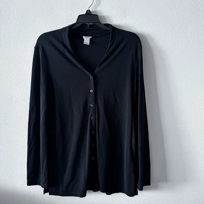 Túnica para mujer J.Jill abotonada manga larga negra talla pequeña elástica cuello en V Foto 1 de 4