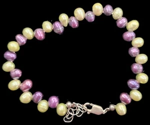 Bracciale in argento sterling e perle verde e viola 6-7" - Foto 1 di 5