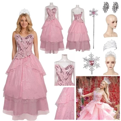 Glinda Pink Dress Cosplay Costume Outfit Halloween Carnival Party Suit - Image 1 of 4