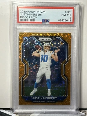 2020 Panini Prizm - Justin Herbert Orange Disco PSA -8 (RC) - Image 1 of 2