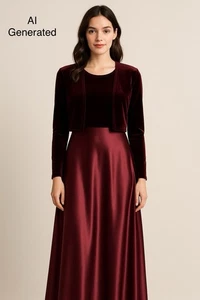 Vtg Rabbit Rabbit Rabbit Designs Formal Outfit Womens 10P Burgundy Velvet Satin - Picture 1 of 12
