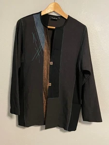 Kd Spring Jacket Womens Small Black Brown Blue Patterned Artwear Made USA Modern - Picture 1 of 7