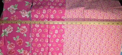 Pink Roses Cotton Craft Sewing Fabric 3 Pieces 28 inches NEW - Image 1 of 3