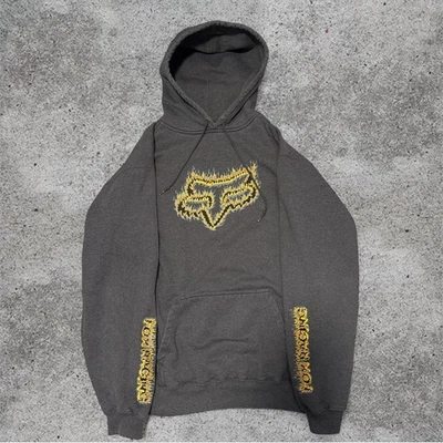 Moletom com capuz vintage anos 1990/2000 Fox Racing Flame - Masculino grande Y2K cinza - Imagem 1 de 4