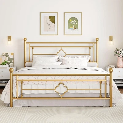 Marco de cama con plataforma de metal de tamaño completo de 14 pulgadas/cabecero vintage de arte de hierro Foto 1 de 4