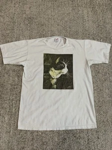 Vintage 1980s Cat Graphic T-Shirt USA Jerzees Tag Single-Stitch White Large VTG - Picture 1 of 9