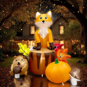 5.7ft Fall Inflatable Thanksgiving Fox and Hedgehog with Pumpkin Outdoor Deco... - Bild 1 von 7