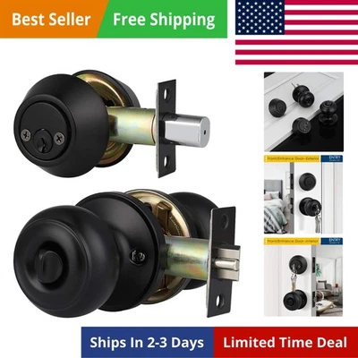 Paquete de 1 juego de perilla de puerta similar con llave y cerrojo de doble cilindro, puerta exterior Loc Foto 1 de 4