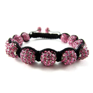 PULSERA CON CUENTAS PAVÉ HIP HOP BOLA DISCOTECA ROSA BLANCO PLATA HIELO - Imagen 1 de 3