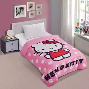 Copriletto trapuntato matrimoniale rosa a pois Hello Kitty 55 x 75 pollici - Foto 1 di 3