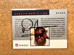 Chicago Bears-DARREN LEWIS, 1992 PRO LINE AUTOGRAPH/EMBOSSED STAMP-Texas A&M