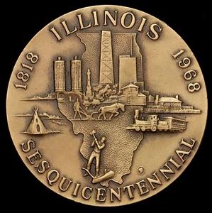 1968 Illinois State Sesquicentennial Seal MACO Medal Bronze 63mm - Imagen 1 de 2
