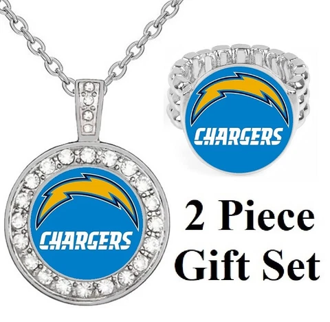 Los Angeles Chargers Gift Set Womens 925 Sterling Silver Necklace And Ring D2D18 Cover