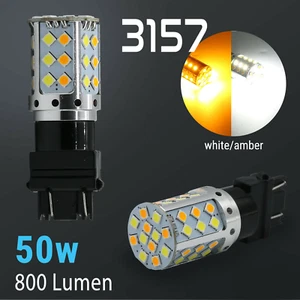 White/Amber 3157 LED DRL Switchback Turn Signal Parking Light Bulbs Dual Color - Picture 1 of 6
