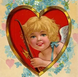 Large Heart Frame Cupid Poem Winsch Back Flower Antique Valentine's Day Postcard - Imagen 1 de 3
