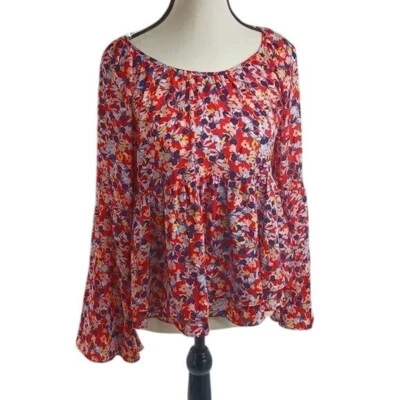Copper Key Womens Size S Blouse Red Multicolor Floral Long Sleeve Boho Peasant - Image 1 of 4